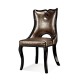 欧式实木PU皮餐椅韩式黑色椅子新古典别墅样板房家具现代简约布艺