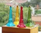 促销限量 小号巴黎埃菲尔铁塔玻璃瓶 工艺漂流瓶 彩色摆件 异型瓶