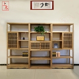 纯实木新中式老榆木免漆组合书架书柜茶架现代简约禅意仿古置物架