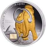 科特迪瓦2010年史前动物猛犸象精制镀金纪念银币