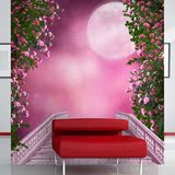 大型壁画 走廊玄关客厅卧室沙发背景墙纸壁纸 玫瑰浪漫粉色月圆