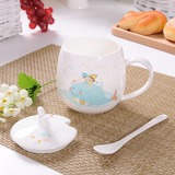 卡通杯子陶瓷创意情侣马克杯带盖勺喝水杯子女骨瓷韩国牛奶咖啡杯