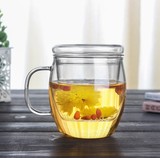 特厚耐热玻璃杯花茶杯大茶杯带盖办公杯喝水杯透明过滤茶隔玻璃杯