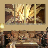 东南亚立体风格装饰画芭蕉叶泰式金箔画手绘油画客厅背景墙壁挂画