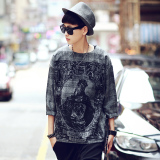 韩版男装青少年日系潮牌7七分袖港风宽松男士T恤蝙蝠袖5五分袖潮
