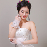 2016新款新娘结婚婚纱婚礼手套蕾丝花边短款白色蝴蝶结春季配件