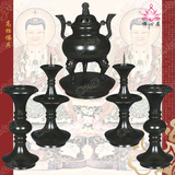 【佛心居】台湾高档佛具铜仿古狮头三脚墨绿香炉烛台花瓶五贡套装