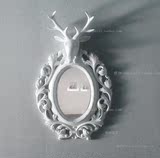 美式/北欧表情墙饰壁饰壁挂高档镜子 招财鹿头立体装饰镜子