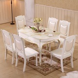 象牙白色小户型欧式大理石折叠餐桌椅组合可伸缩大理石圆桌送转盘