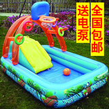包邮 多功能儿童游戏水池 儿童游泳池 充气城堡 带滑梯 喷水+水枪