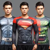 复仇者漫威超级英雄超人运动紧身衣 男长袖个性立体印花肌肉感T恤