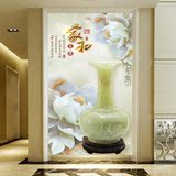 玄关过道走廊背景墙壁纸3d立体欧式装修墙纸大型壁画花瓶花卉玉雕