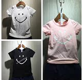 啦芙莱2016夏装新款 童装韩版男童女童休闲笑脸图案短袖T恤