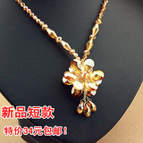 韩国 时尚奢华 水晶花朵 吊坠项链女 新娘 短款 锁骨链 欧美颈链