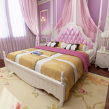 韩式床公主床田园床双人床实木床女孩真皮床高箱床1.5粉色欧式床