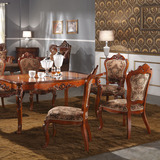 新古典欧式餐桌 1桌6椅 美式乡村实木餐椅 实木布艺餐椅 餐厅家具