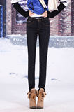 13冬装新款加绒牛仔裤女装小直筒裤保暖修身加厚铅笔裤长裤子黑色