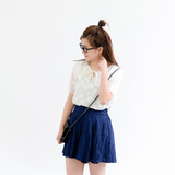 KNGS 夏季日系小清新韩版宽松套头荷叶领短袖常规款雪纺衬衫女