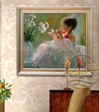 恒美手绘油画RT127简欧田园欧式风格客厅卧室玄关壁画儿童天使画