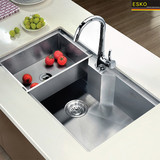 德国ESKO 纯304不锈钢水槽厨房洗菜盆一体成型四方单槽高配套装