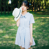 DK尤物/iFashion2016夏 自制日系甜美两面穿系扣蝴蝶结条纹连衣裙