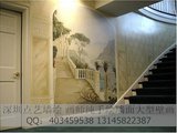 玄关楼梯背景墙壁画 欧式壁画 艺术品 手绘古典风景油画 深圳墙绘