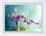 包邮！丝带绣 紫色花语 花卉客厅挂画 彩印十字绣升级品 有成品！