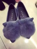 2015秋季女鞋 韩版小猫尖头毛毛鞋 奢华兔毛鞋女 平底单鞋 娃娃鞋