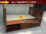 实拍美式家具 美式乡村全实木箱床 抽屉床 储物床上定做