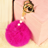 毛球皮草汽车钥匙挂件女 韩国创意水晶狐狸超大兔毛球毛绒钥匙链