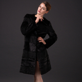 2015冬新款欧美进口水貂绒外套品质中长款大衣圆领保暖皮草女黑色
