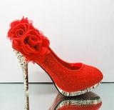 婚季大促中式女鞋金色高跟红色婚鞋新娘鞋礼服鞋旗袍鞋宴会鞋