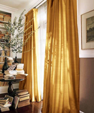 休颜现代中式法式美式乡村纯色亚麻棉麻客厅卧室窗帘定制姜黄色