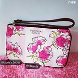 Victoria'ssecret维多利亚的秘密维秘粉色条纹玫瑰花化妆包零钱包