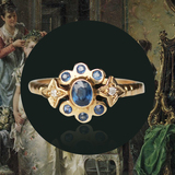 维多利亚欧洲古董珠宝9k黄金天然蓝宝石钻石k金戒指英国宫廷复古