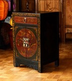 中式床头柜沙发边柜复古新古典田园漆器家具手绘实木彩绘置物柜