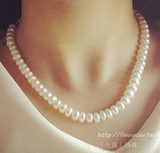 天然珍珠项链 正品 白色强光扁圆无暇 送妈妈送女友送长辈礼物