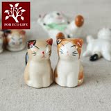 川岛屋 小摆件装饰 陶瓷工艺小猫淘气猫筷托筷架筷子架