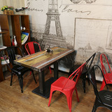美式复古铁艺实木餐椅咖啡厅西餐厅酒吧奶茶店桌椅餐厅彩色桌椅