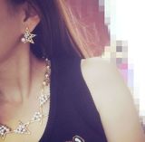 Rock JILL韩国半星星个性 珍珠金色耳钉 项链套装 可分开