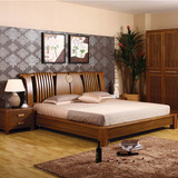 卧室家具新款大气实木床 橡木1.8米床 现代中式双人床 胡桃色大床