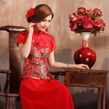 新娘敬酒旗袍 2014新款时尚改良旗袍 红色长款套装旗袍 中式旗袍