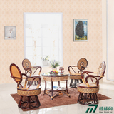 欧式休闲阳台桌椅客厅真藤椅子茶几三件套卧室创意藤转椅组合套装