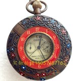 古玩古董 双面开珐琅彩老式钟表欧式挂钟 纯铜老怀表欧米茄机械表