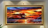 纯手绘油画 抽象海景【日出】有框画 欧式壁画客厅办公室酒店挂画
