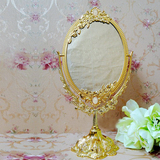 欧式金色便携镜子大号化妆镜 台式双面梳妆镜古典复古装饰品摆件