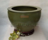 景德镇陶瓷水缸 单色茶叶末艺术瓷器 颜色釉 字画 大鱼缸摆件装饰