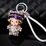 韩国创意镶钻水钻可爱卡通毛绒蒙奇奇钥匙扣女包挂件钥匙链圈饰品
