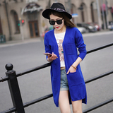 春季新款韩版中长款羊绒开衫女 修身长袖纯色V领 针织线衫外套