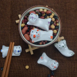 创意陶瓷狸猫筷托 卡通小猫筷子架日式筷枕筷架笔托 厨房餐具用品